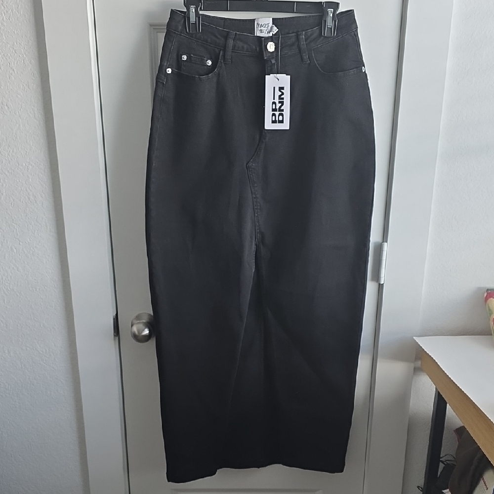 Black Denim Maxi Skirt